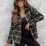 Koszula damska w kratę Mijago granatowo-brązowa