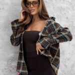 Koszula damska w kratę Mijago granatowo-brązowa