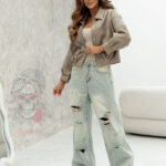 Kurtka skórzana elegancka Manina beżowa