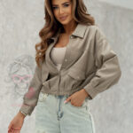 Kurtka skórzana elegancka Manina beżowa