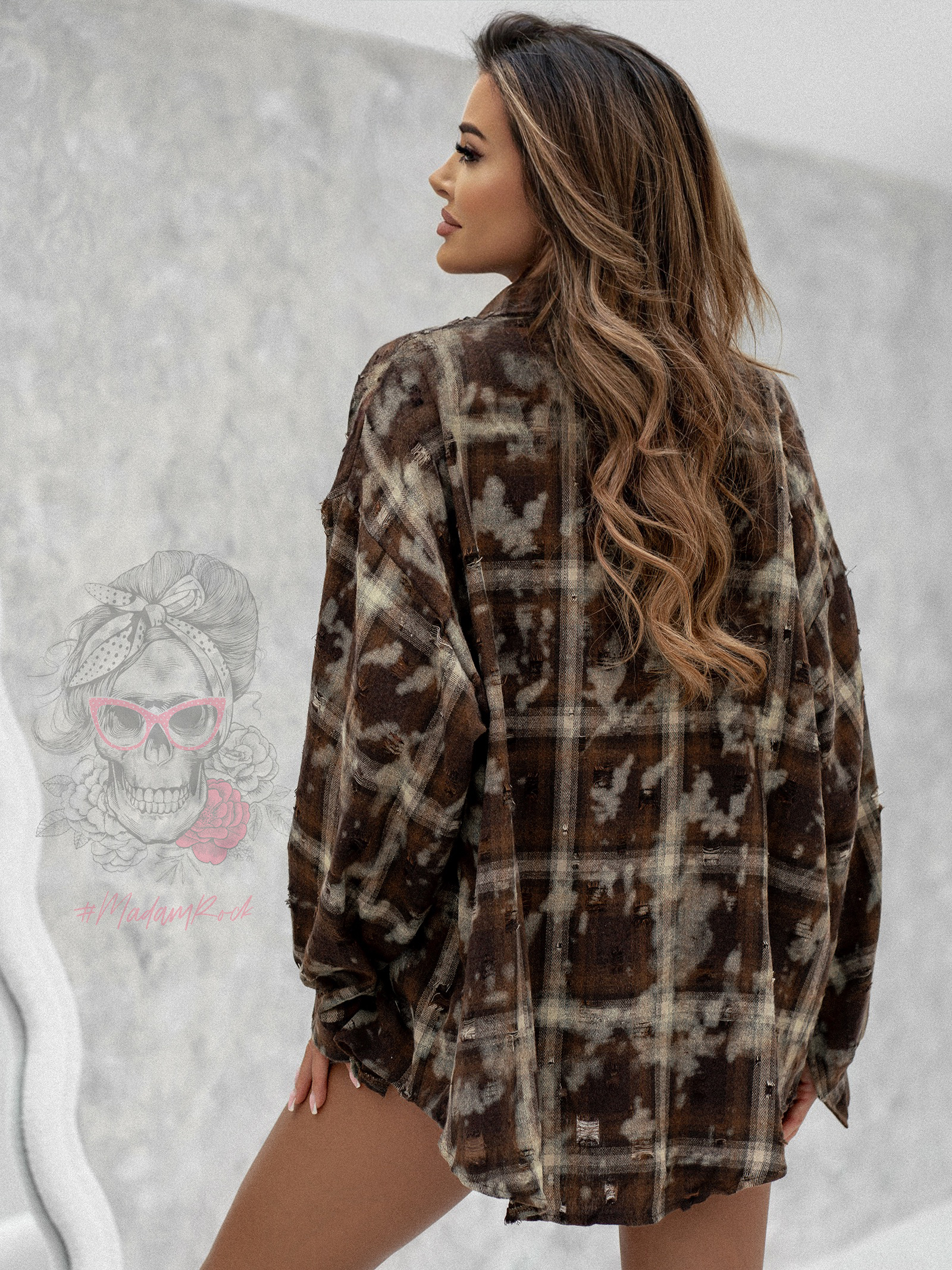 Koszula w kratę z dziurami Kloszte brązowa