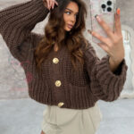 Sweter o grubym splocie Omore brązowy