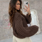 Sweter o grubym splocie Omore brązowy