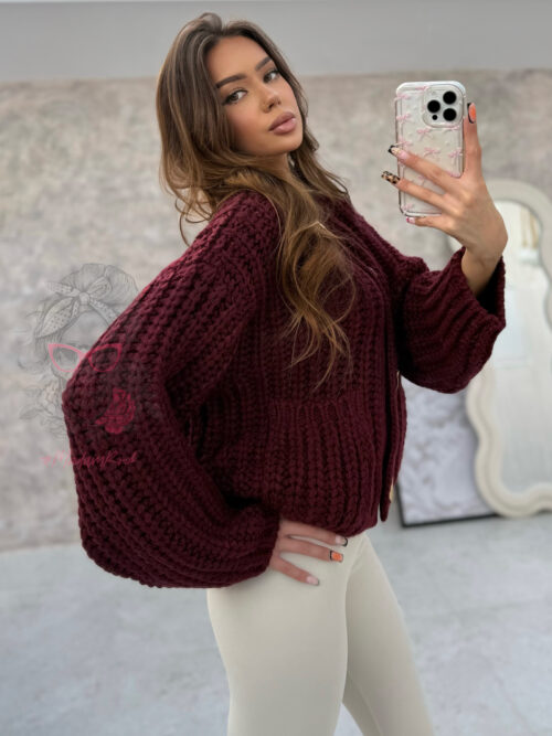 Sweter o grubym splocie Omore bordowy