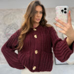 Sweter o grubym splocie Omore bordowy