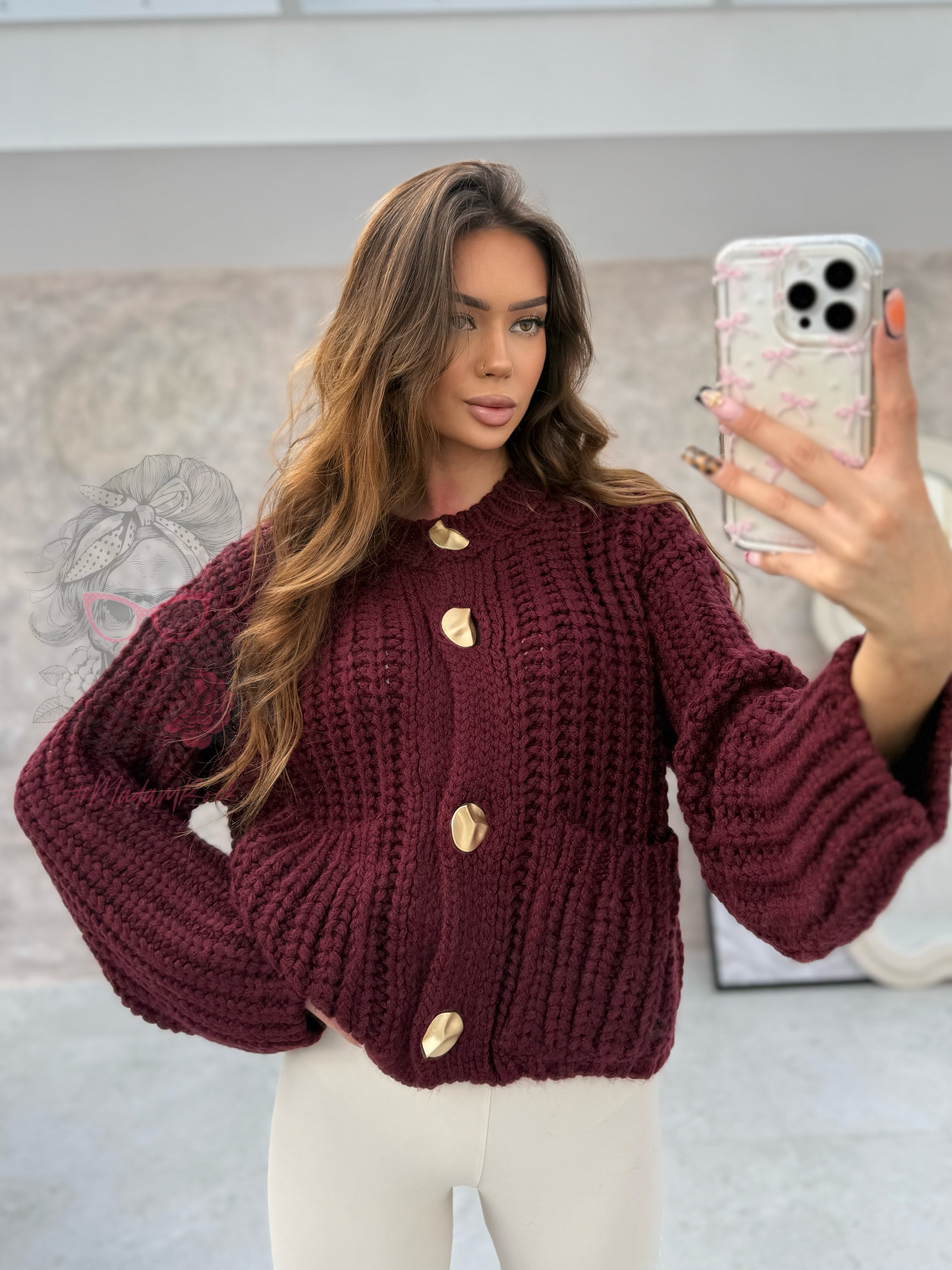 Sweter o grubym splocie Omore bordowy