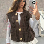 Kamizelka o grubym splocie Omore brązowa