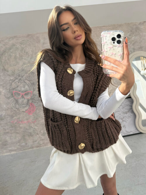 Kamizelka o grubym splocie Omore brązowa