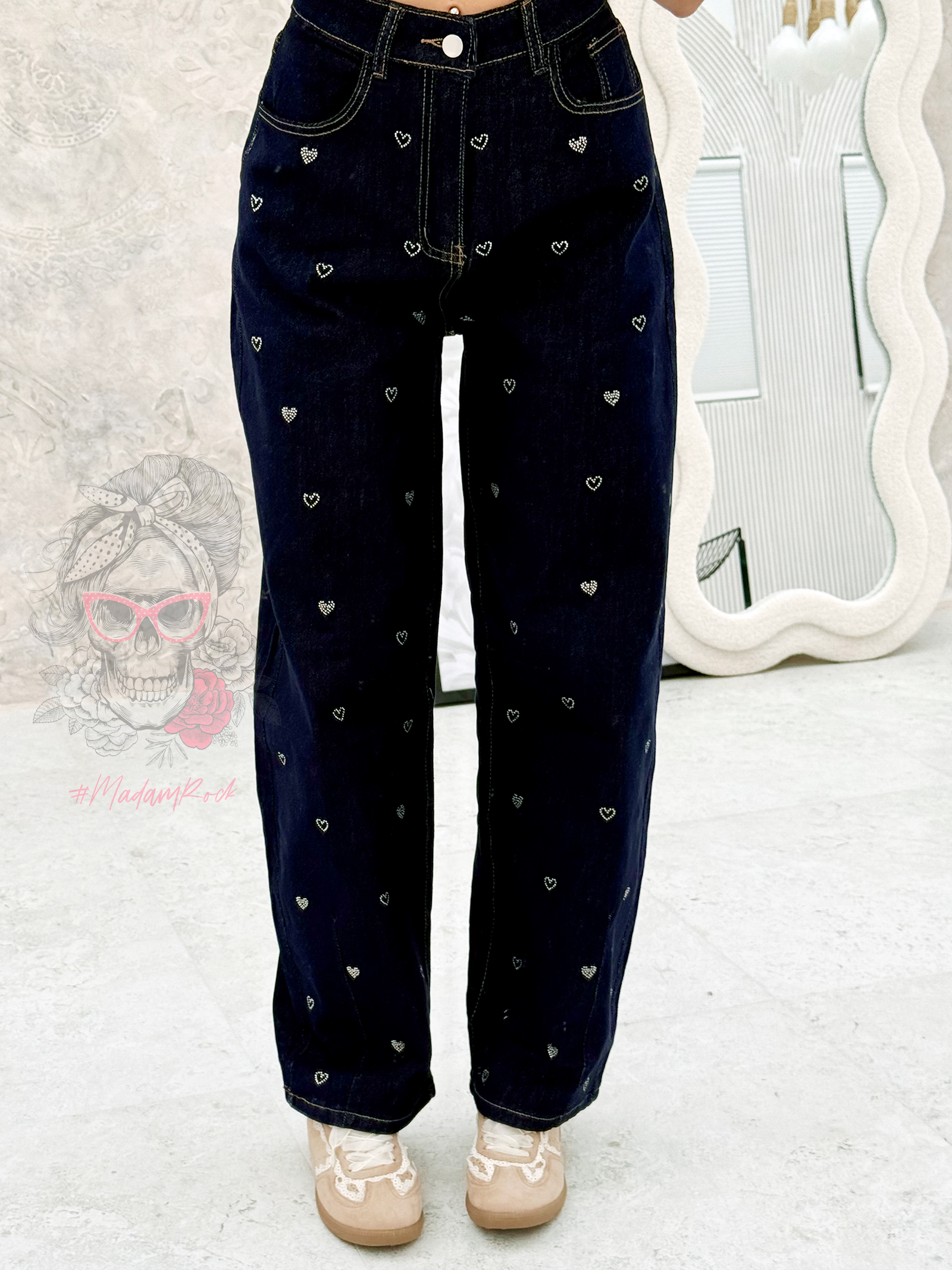 Spodnie balony w serduszka Lakke granatowe