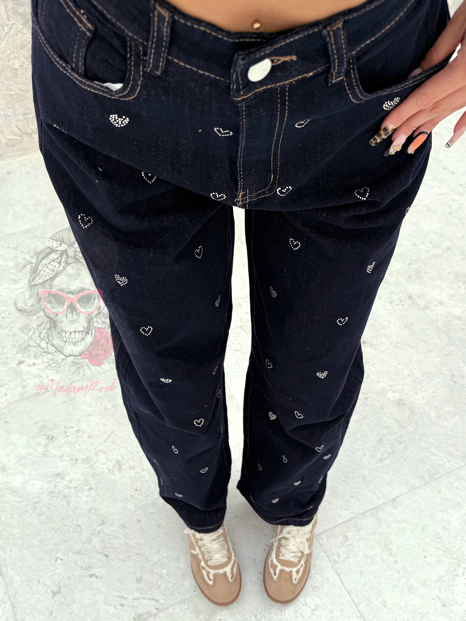 Spodnie balony w serduszka Lakke granatowe