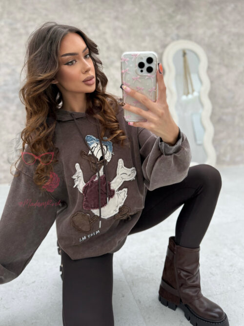 Bluza z kapturem DONALD dekatyzowana brązowa