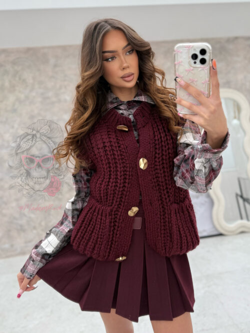 Kamizelka o grubym splocie Omore bordowa