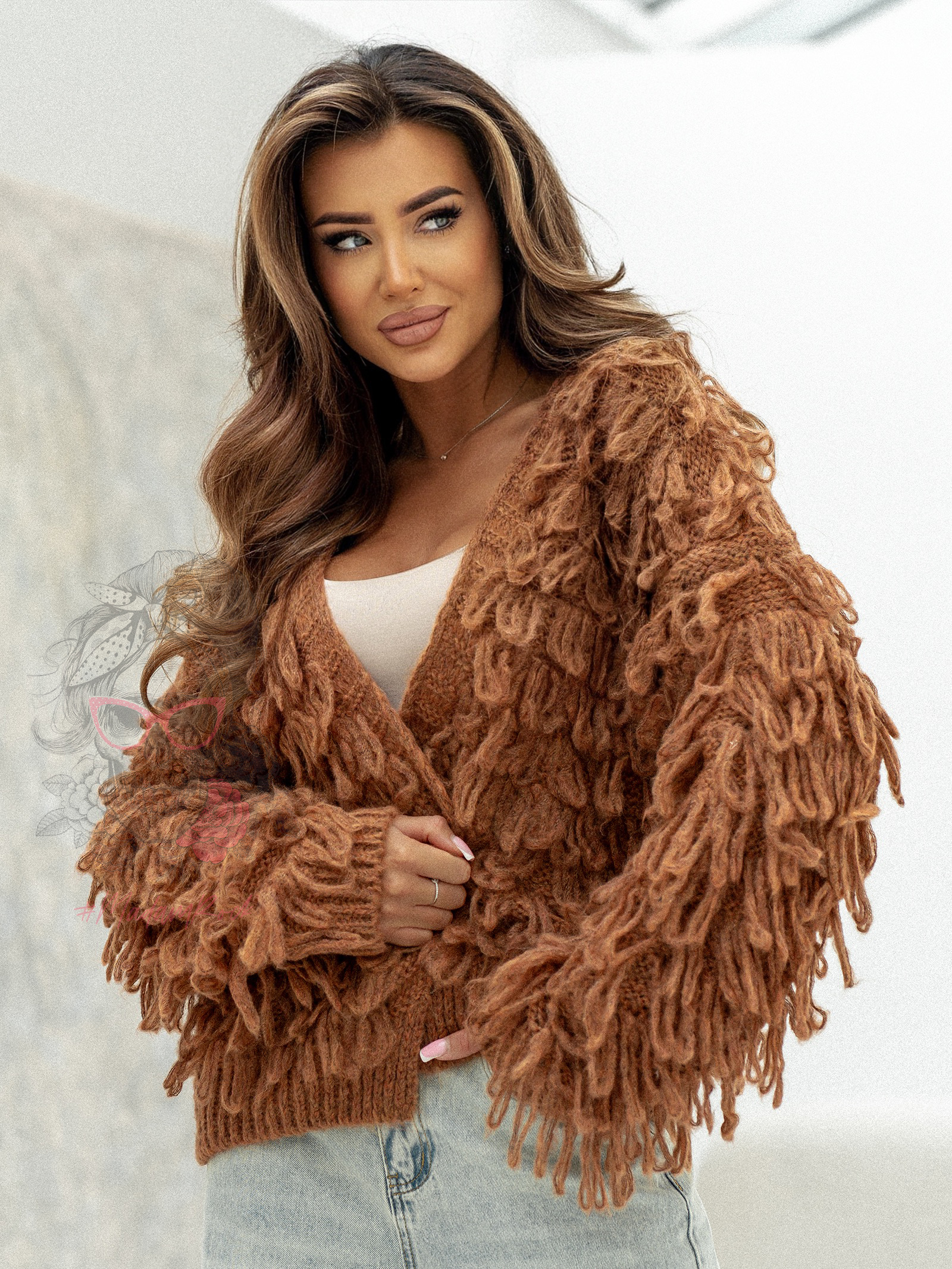 Sweter z frędzlami Marshi ceglany Sweter z frędzlami Marshi ceglany