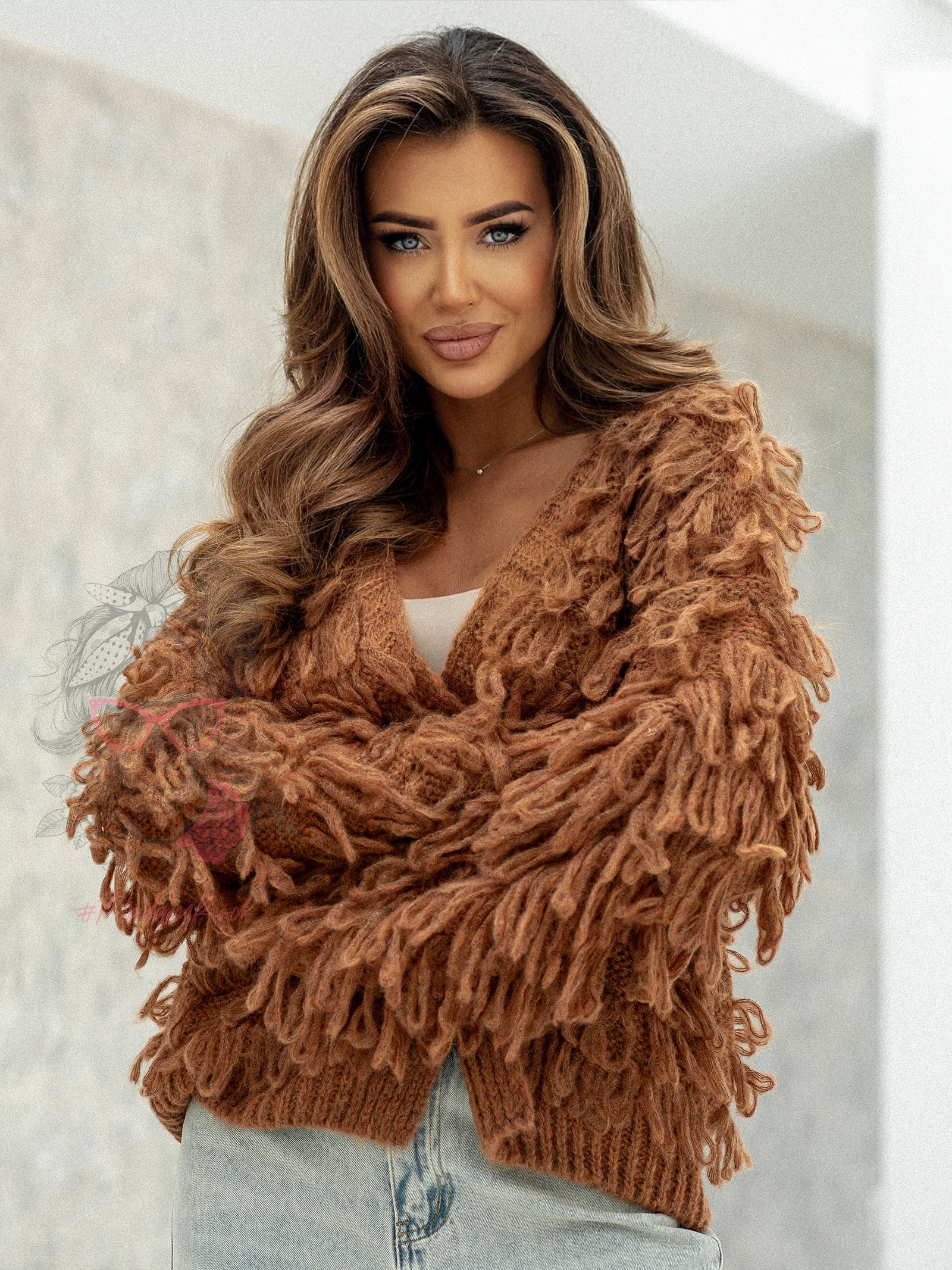 Sweter z frędzlami Marshi ceglany Sweter z frędzlami Marshi ceglany