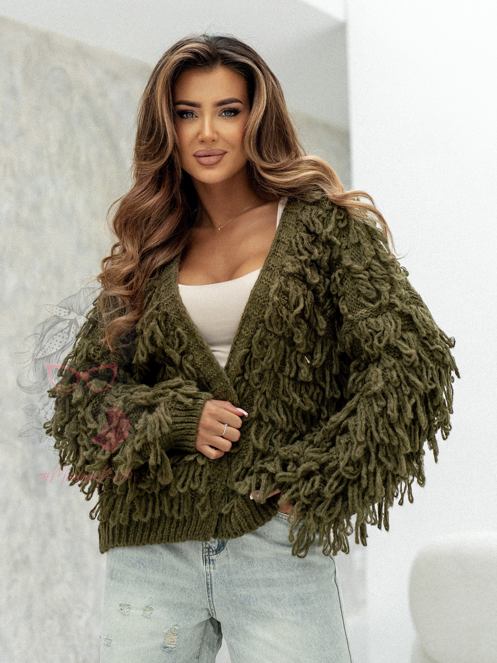 Sweter z frędzlami Marshi khaki Sweter z frędzlami Marshi khaki