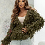 Sweter z frędzlami Marshi khaki