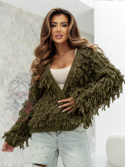 Sweter z frędzlami Marshi khaki
