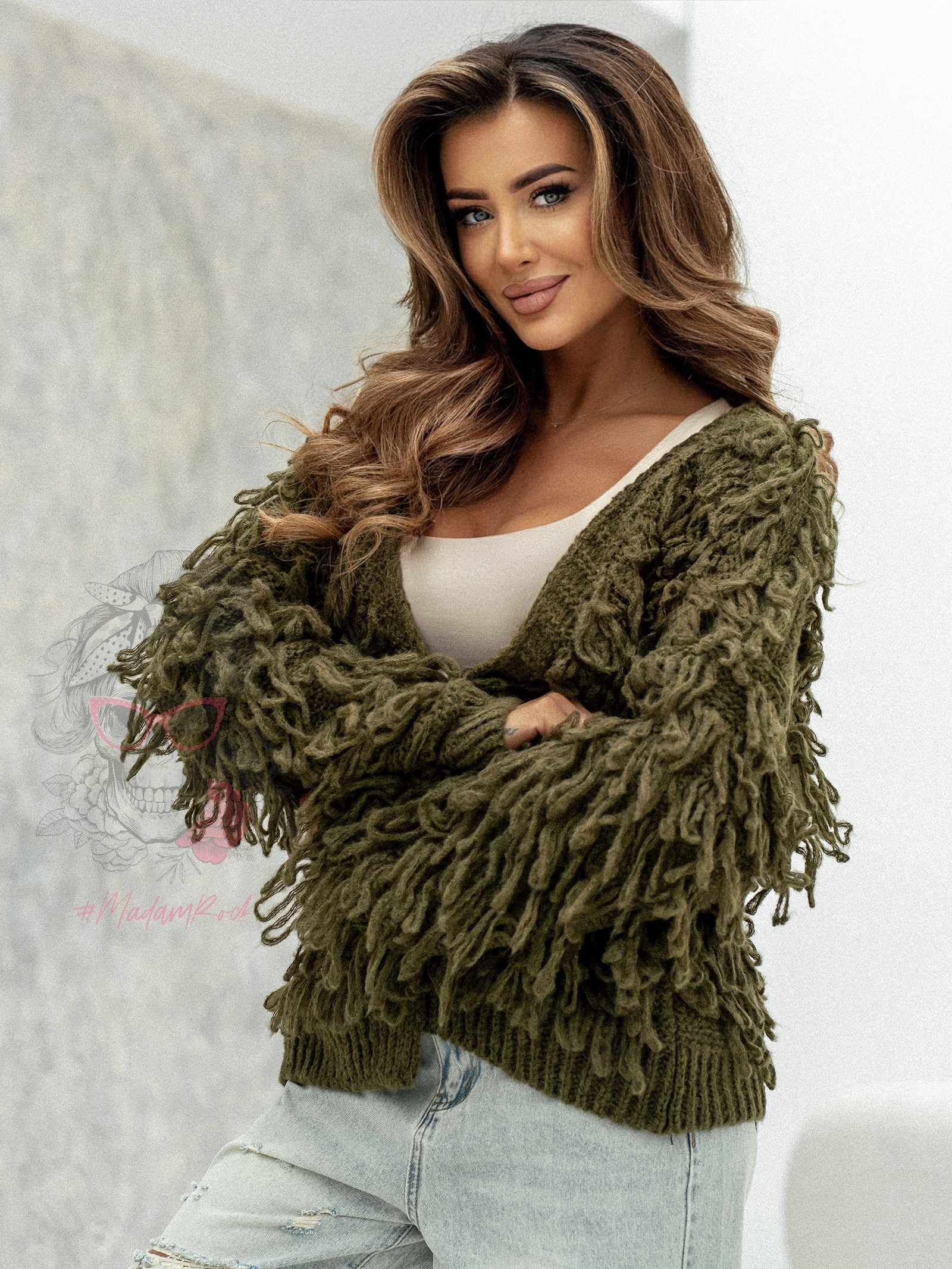 Sweter z frędzlami Marshi khaki Sweter z frędzlami Marshi khaki