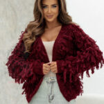 Sweter z frędzlami Marshi bordowy