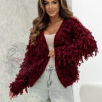 Sweter z frędzlami Marshi bordowy