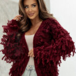 Sweter z frędzlami Marshi bordowy