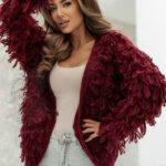 Sweter z frędzlami Marshi bordowy