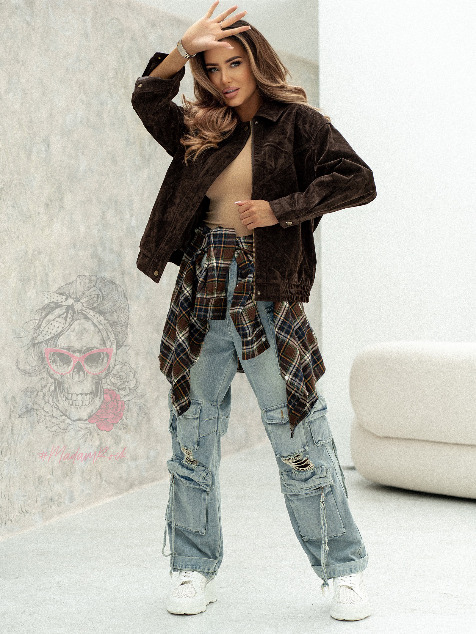 Spodnie jeansowe z przetarciami bojówki Hamerr niebieskie