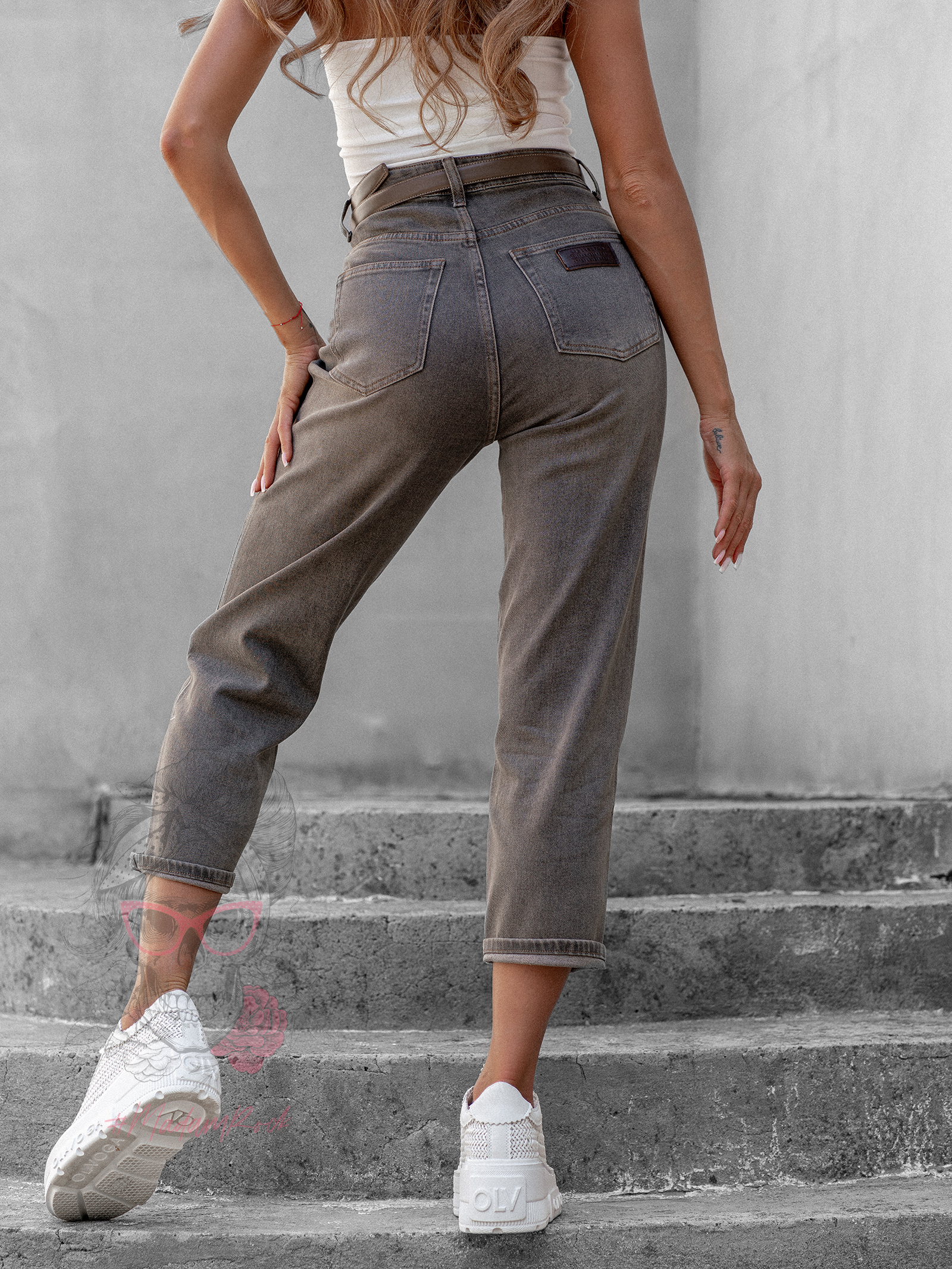 Spodnie jeansowe ballon Vesuwis dekatyzowany khaki brąz