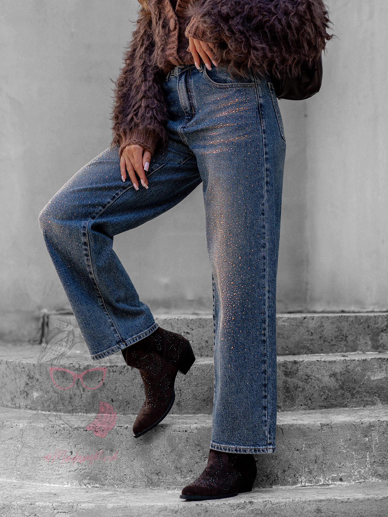 Spodnie jeansowe z cyrkoniami Aulo granatowe