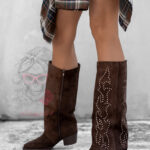 Kowbojki zamszowe z dżetami Kamastu brązowe