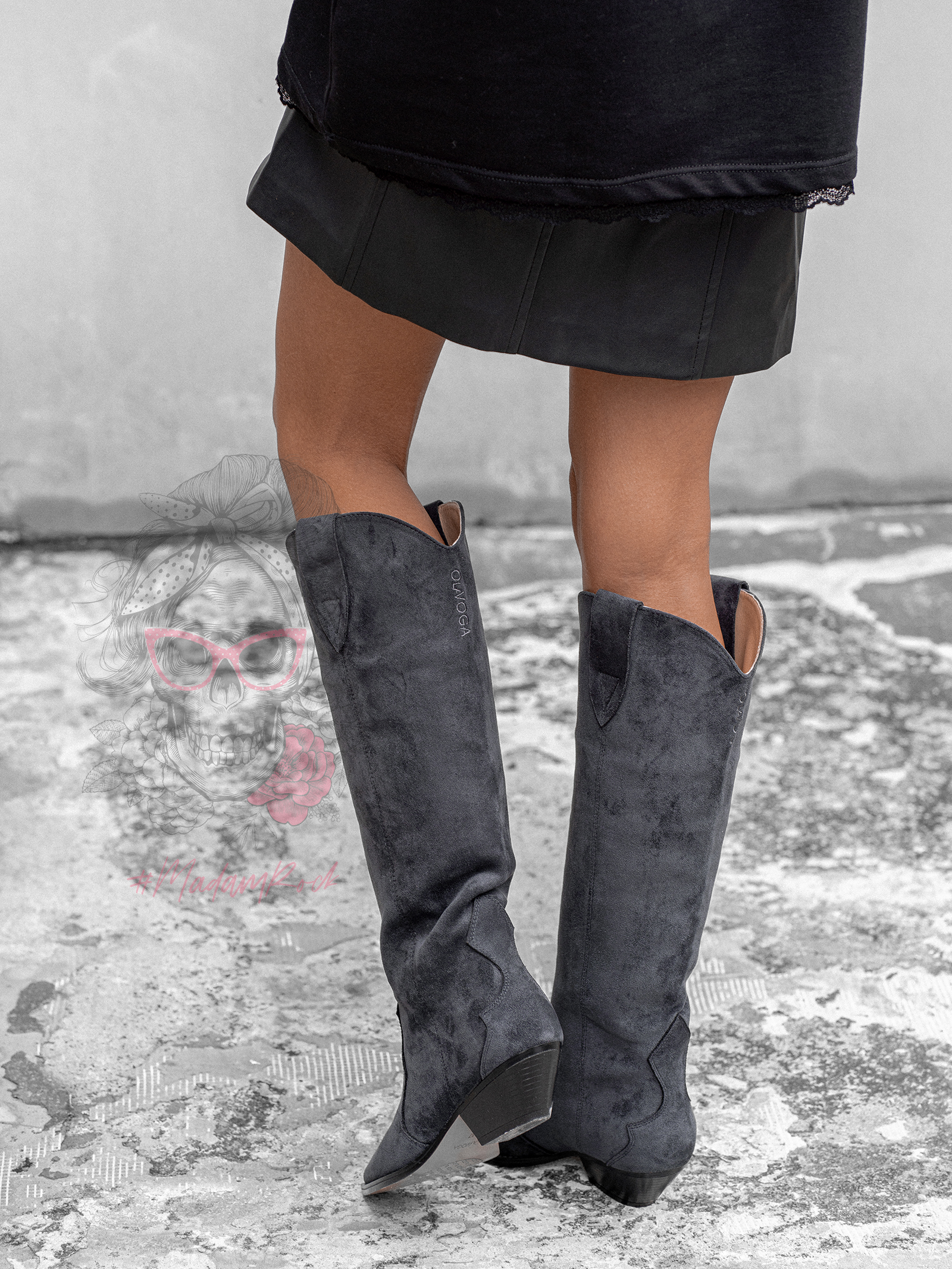 Kozaki kowbojki zamszowe OLAVOGA POINT grafitowe Kozaki kowbojki zamszowe OLAVOGA POINT grafitowe