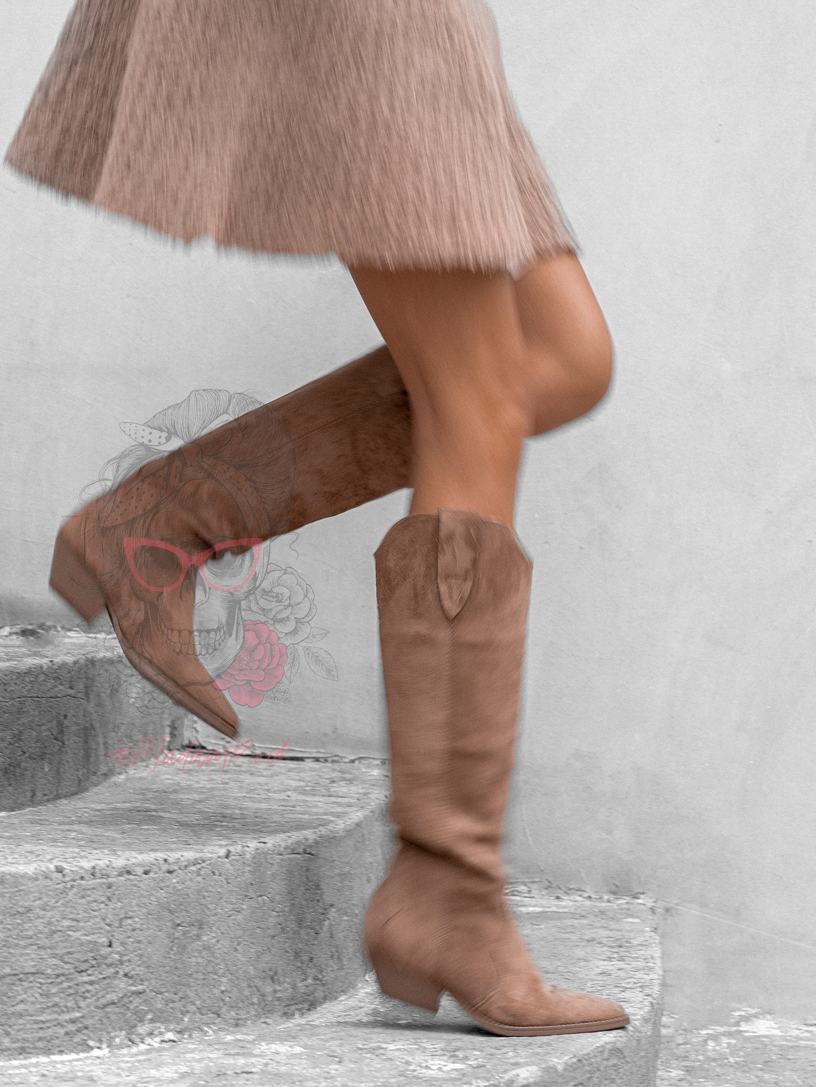 Kozaki kowbojki zamszowe OLAVOGA POINT jasny brąz