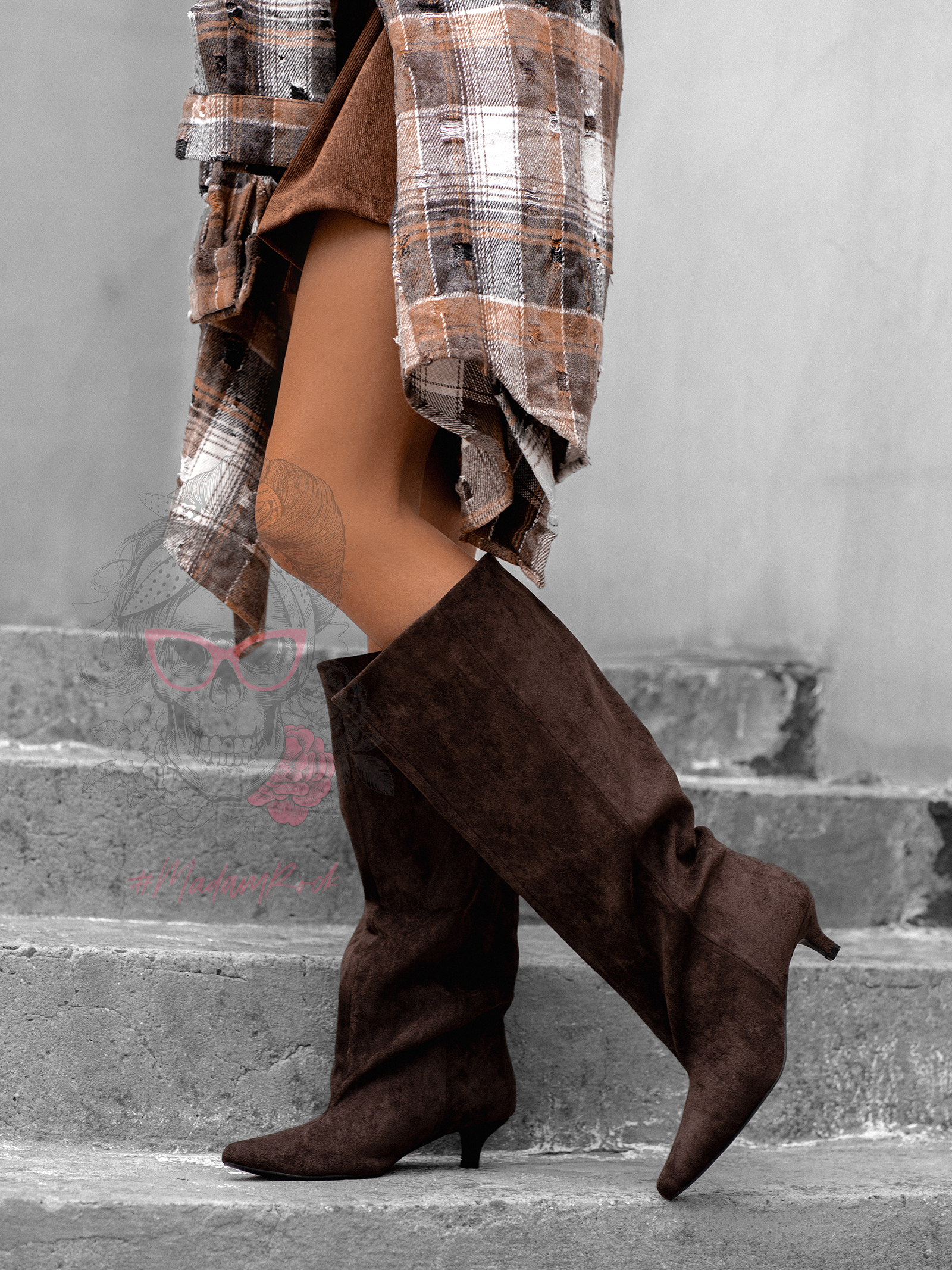 Kozaki z oversizową cholewką Madam Mekin czekoladowe