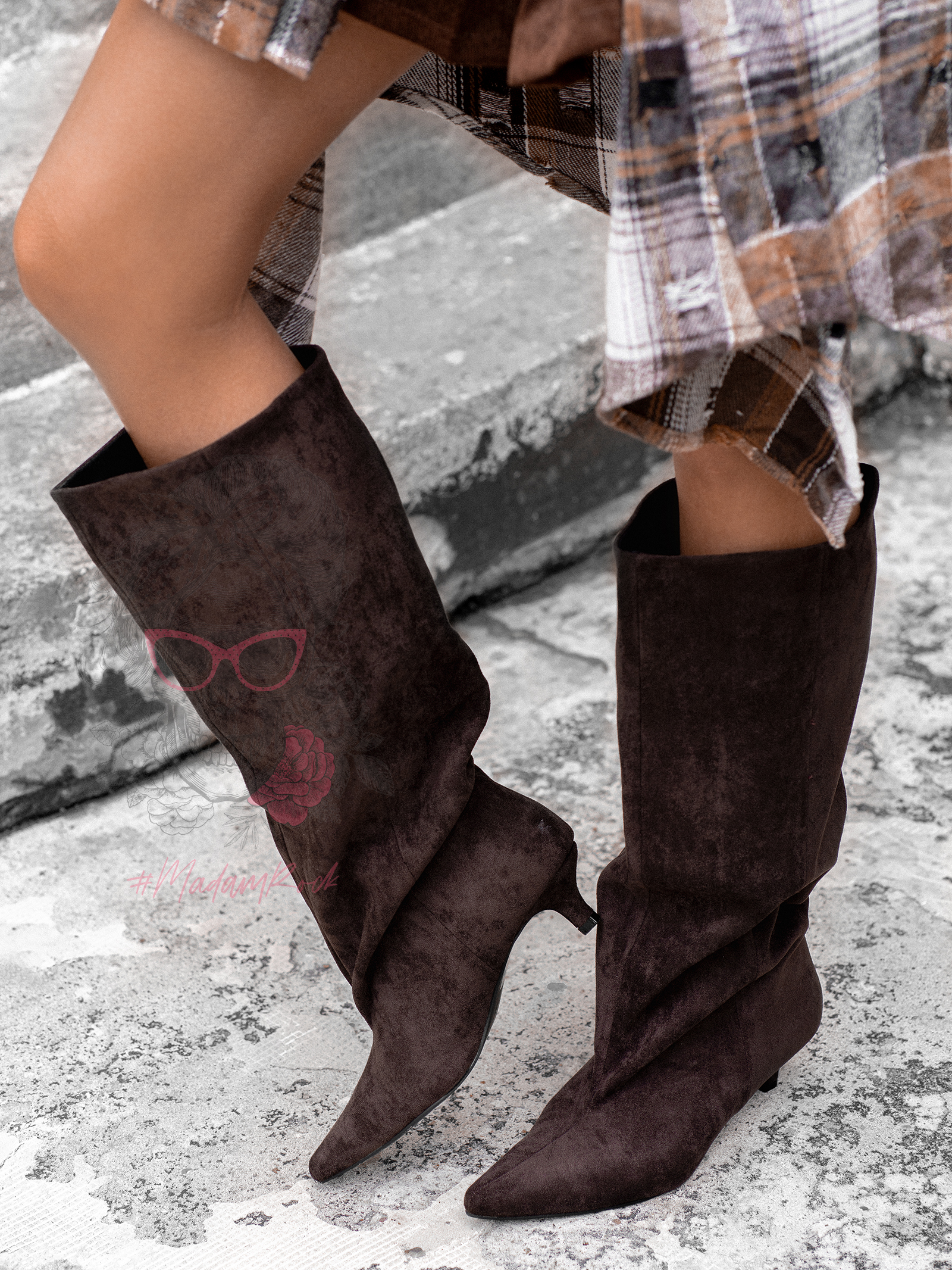 Kozaki z oversizową cholewką Madam Mekin czekoladowe