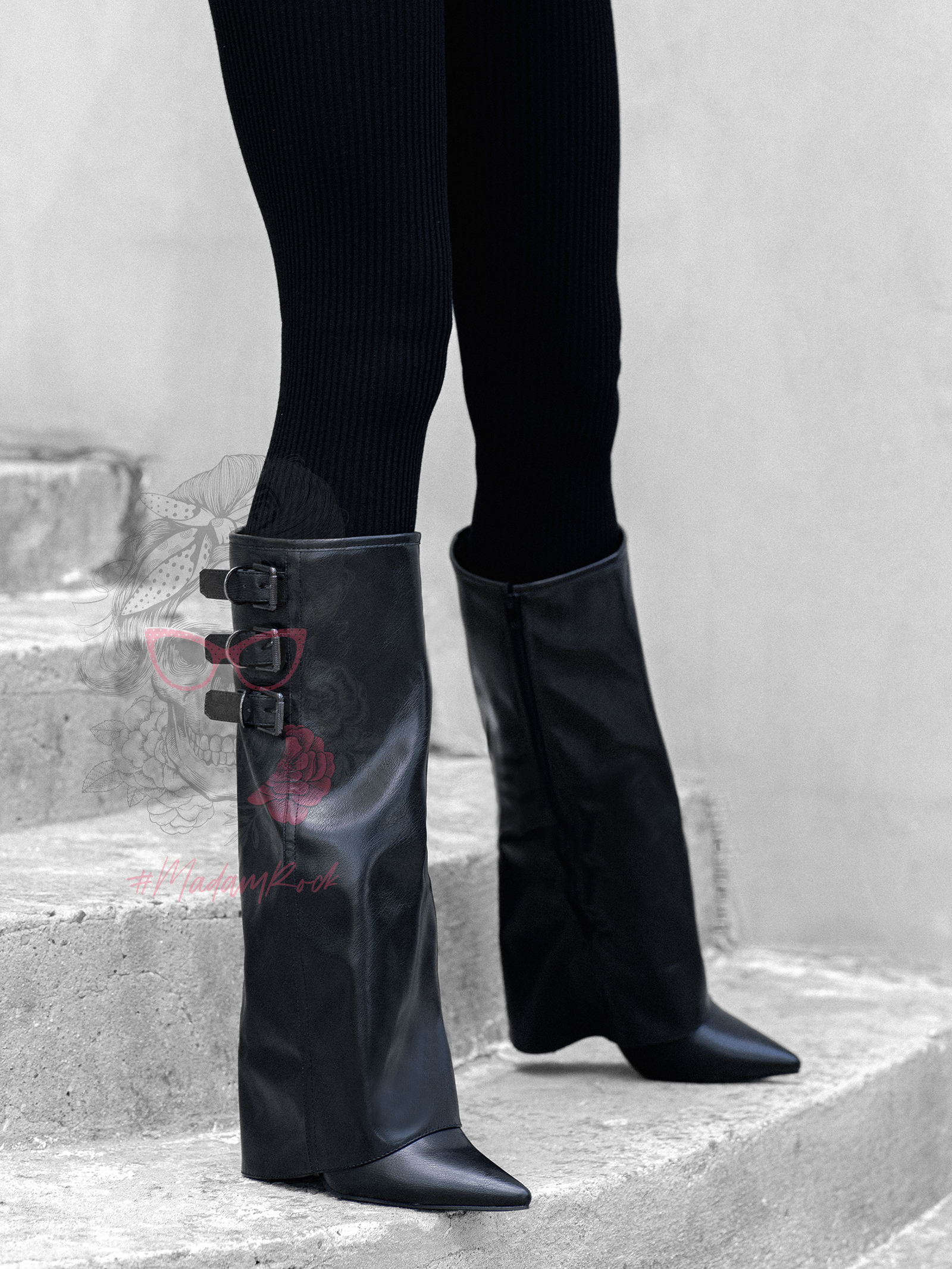 Kozaki z klamerkami Madam Biduo czarne