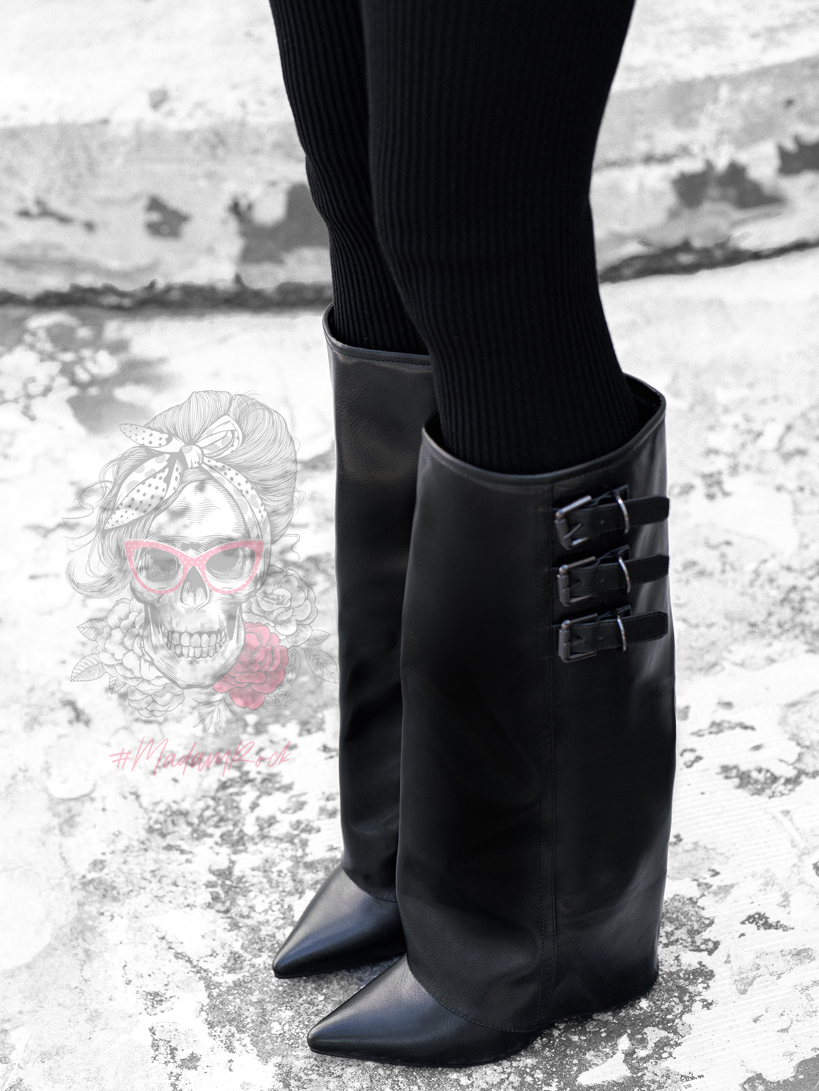 Kozaki z klamerkami Madam Biduo czarne