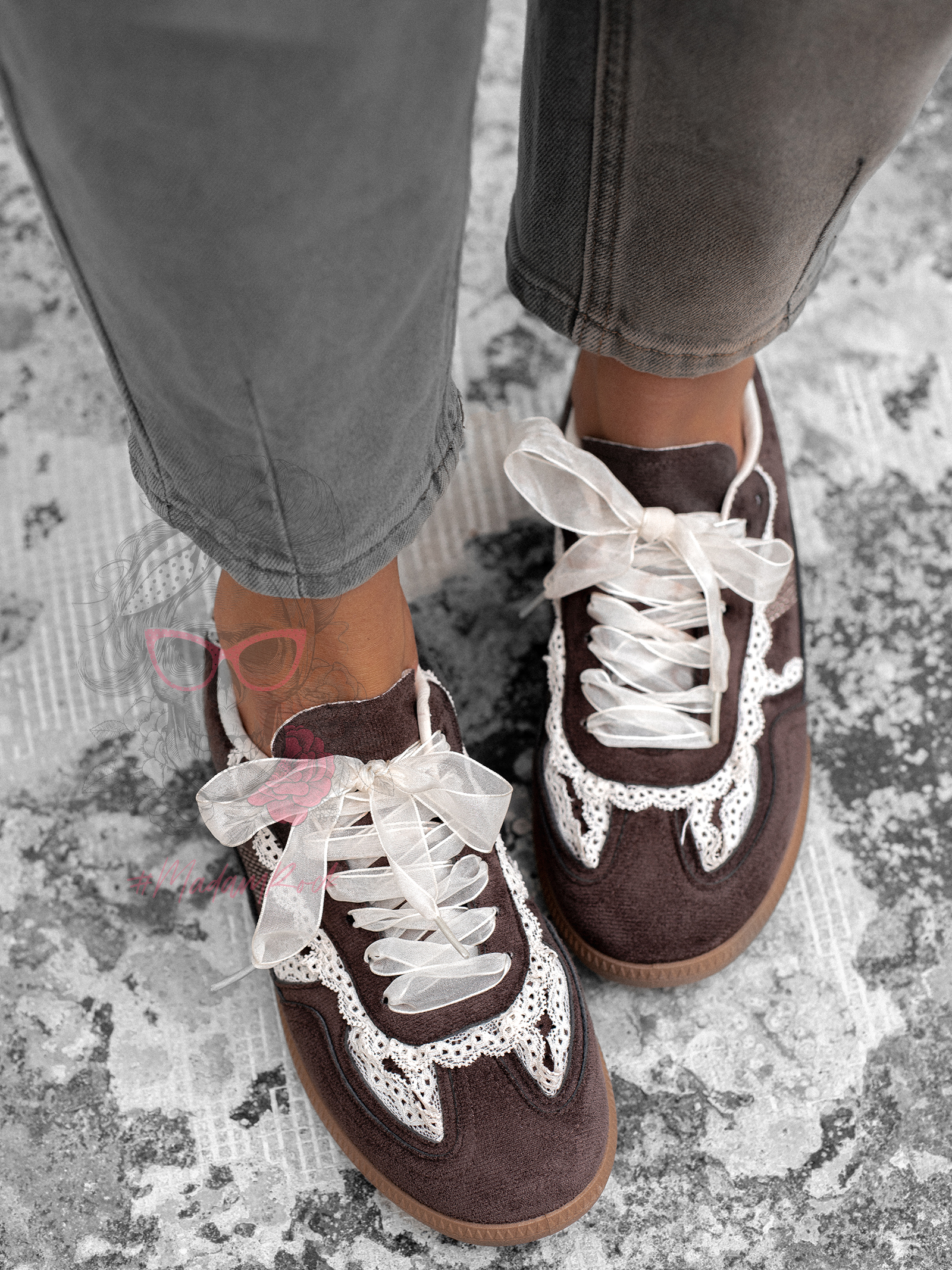 Buty sportowe z koronką Madam Mailend brązowe