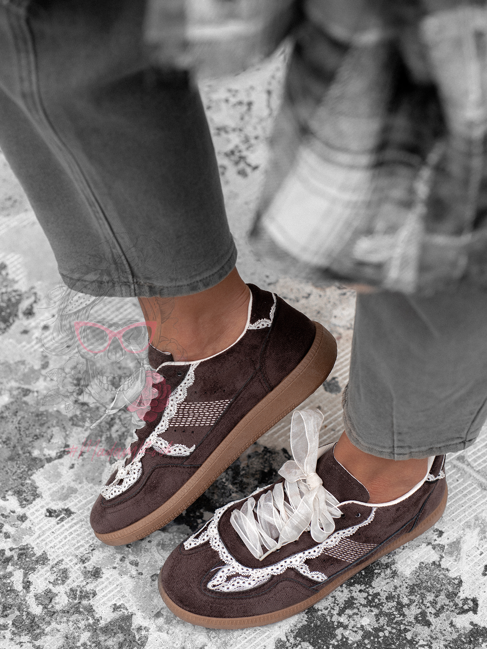 Buty sportowe z koronką Madam Mailend brązowe