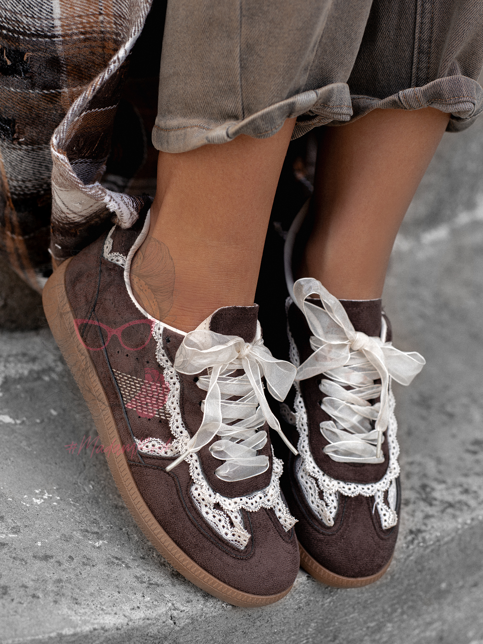 Buty sportowe z koronką Madam Mailend brązowe