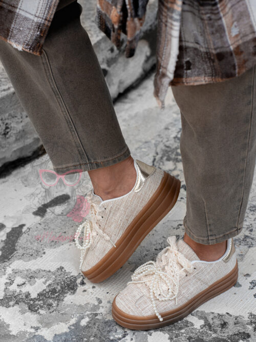 Buty sportowe z koronką Madam Miset beżowe