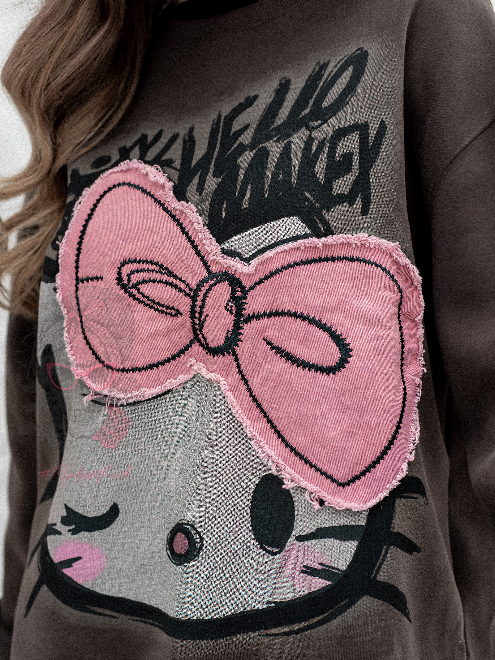 MadamRock-2780-2 Bluza oversize HelloKitty brązowa
