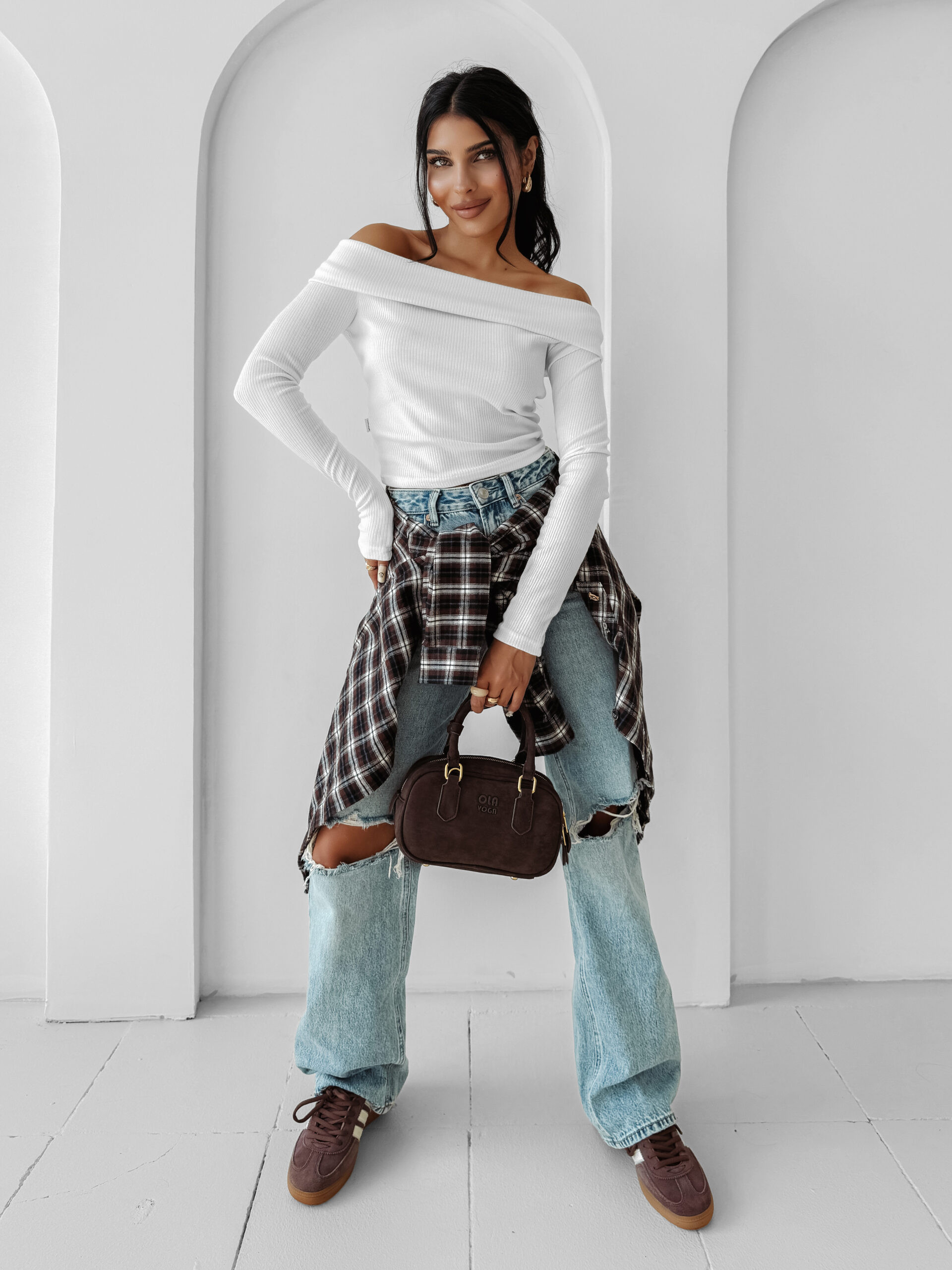 Bluzka prążkowana OLAVOGA CREAMED FOG ecru