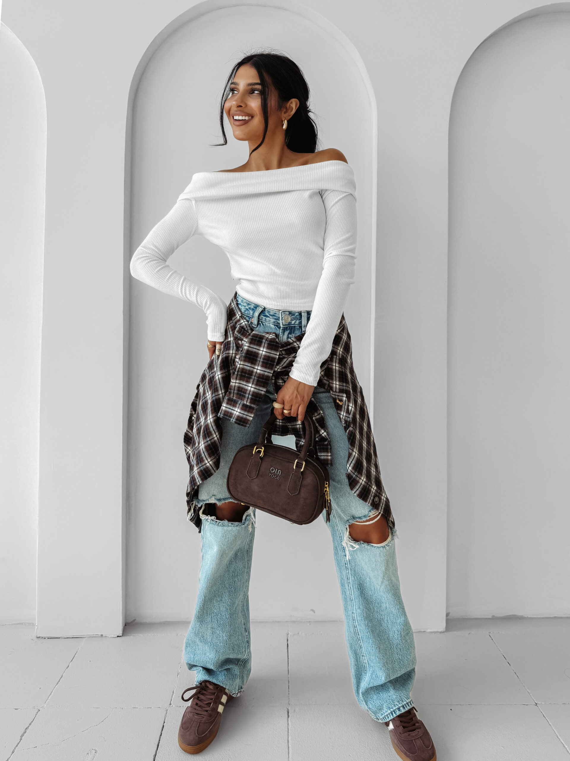 Bluzka prążkowana OLAVOGA CREAMED FOG ecru