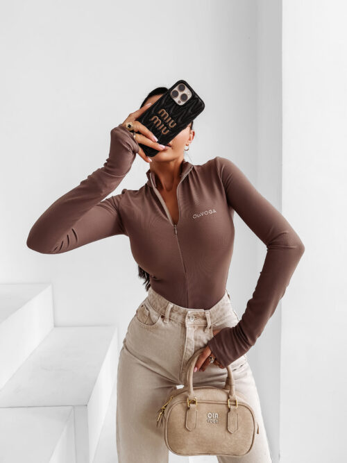 Body dopasowane OLAVOGA ESSENTIAL RIB czekoladowe