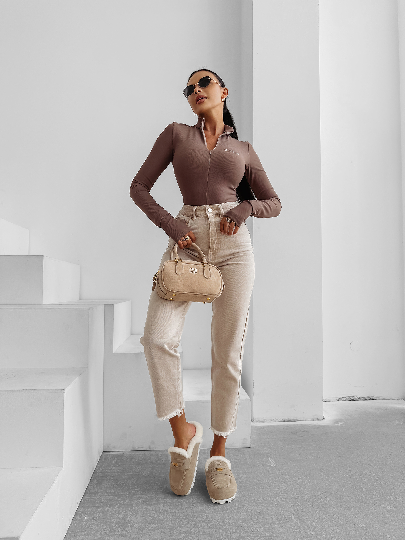 Body dopasowane OLAVOGA ESSENTIAL RIB czekoladowe