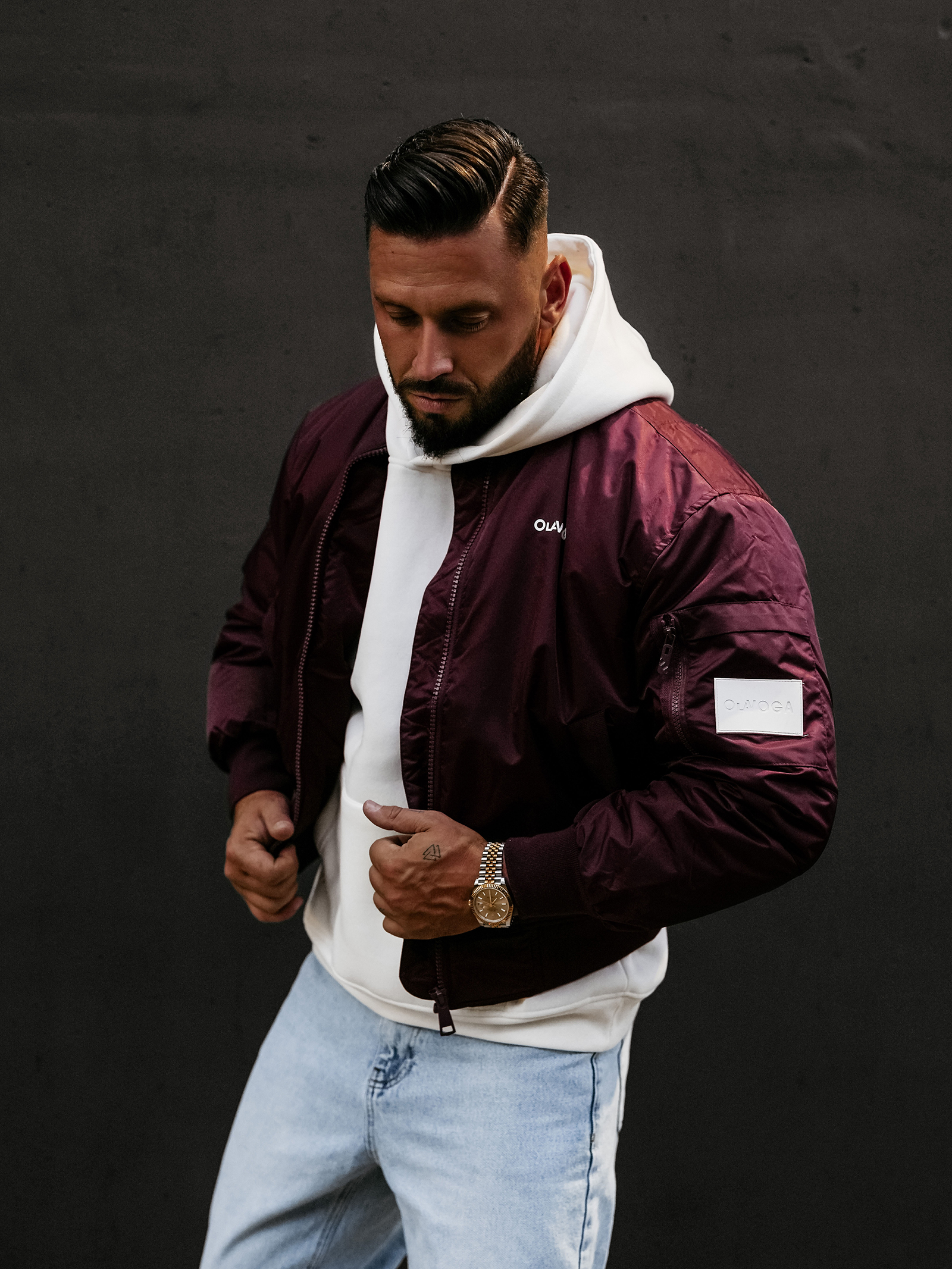 Kurtka męska OLAVOGA WOOLY bomberka przejściowa bordowa