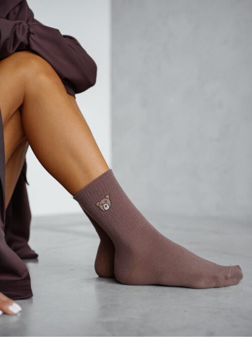 Skarpety damskie z misiem czekoladowe