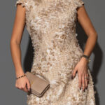 Sukienka cekinowa mini NB Poppo beżowa