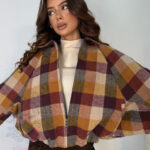 Kurtka flauszowa w kratę Autumns beżowo-bordowa