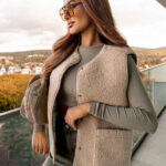 Kamizelka dwustronna baranek/ krata Buckle cappuccino